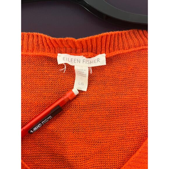 Eileen Fisher Fine Gauge Organic Linen Links Pullover Sweater Orange Relaxed Fit - Picture 3 of 3